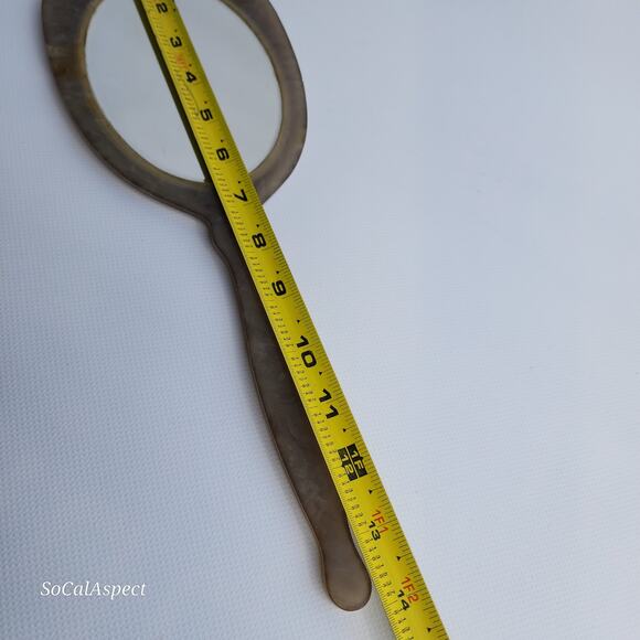 Antique hand mirror w cigarette burn floral design celluloid 14" - Picture 11 of 12